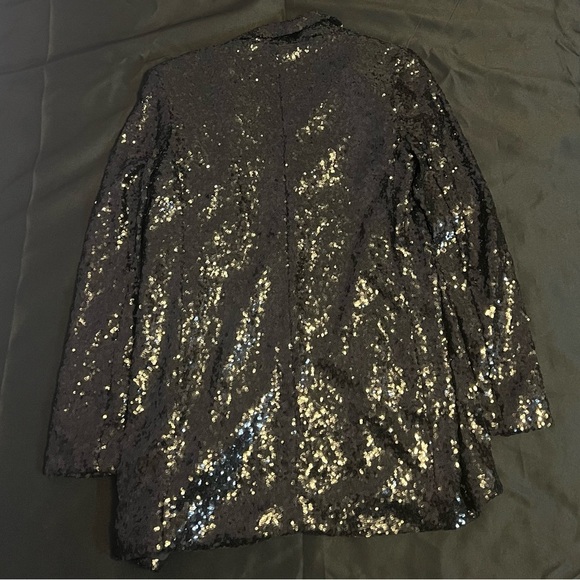 NWT EXPRESS Women's Open Front Sequined Black Blazer - Picture 2 of 3